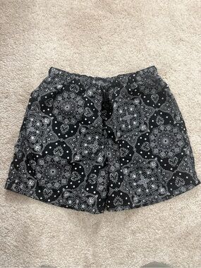 Men's Black Bandana Print Drawstring Bermuda Shorts